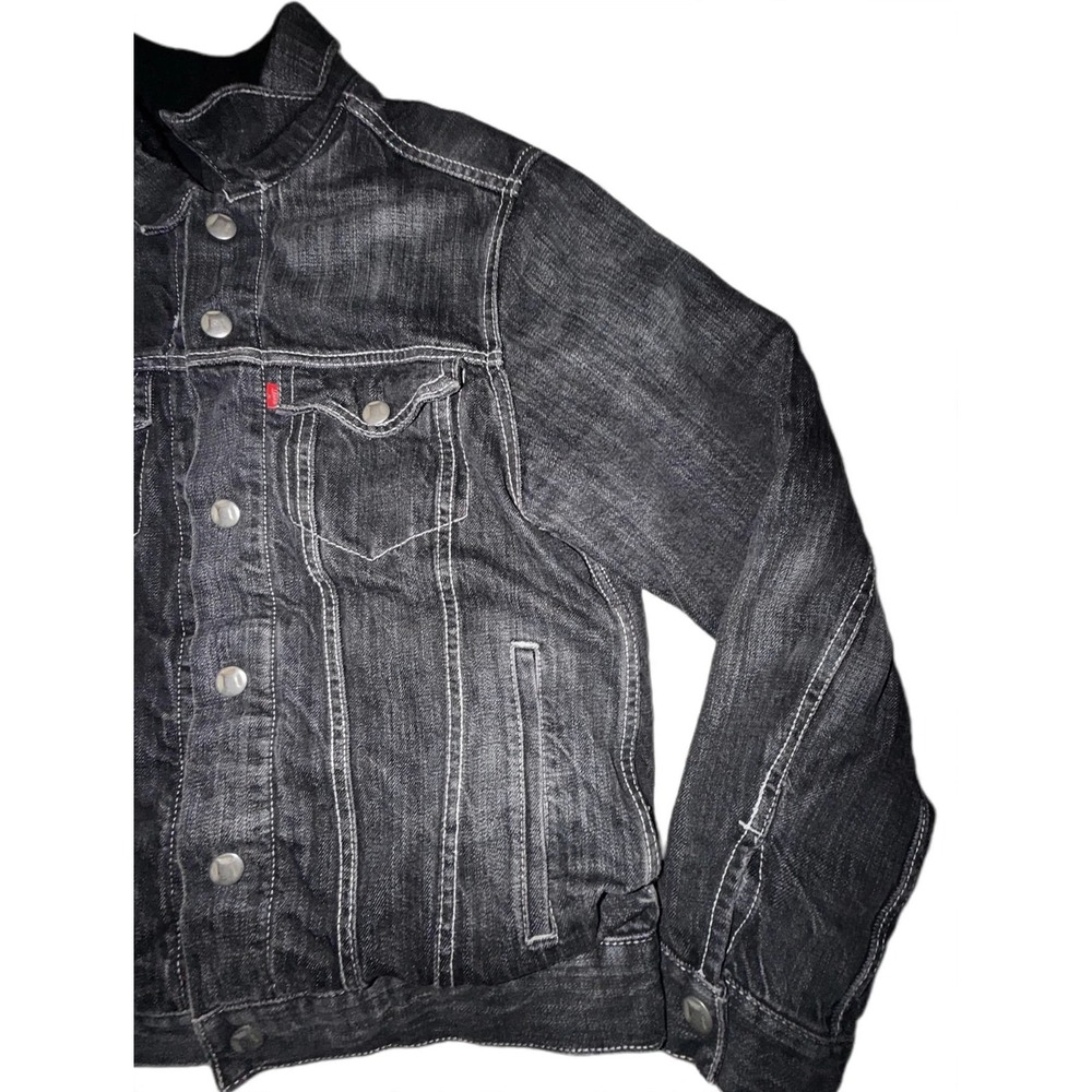 Levi Strauss Co Juniors Denim Trucker Jacket Faded Black White Stitch L 57531 - Picture 2 of 7